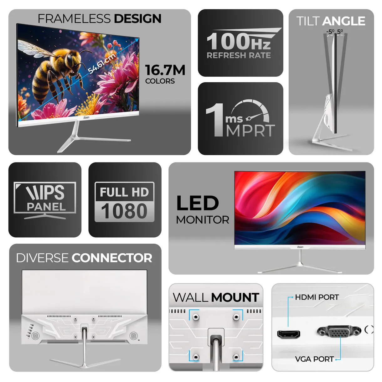 Foxin LED Monitor 22" FHD IPS 100Hz with HDMI | VGA (Elite) view 4